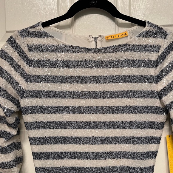 NWT Alice + Olivia Pammy Sequin Striped Dress - Picture 4 of 13